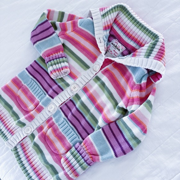 Vintage Oshkosh B'gosh Sweater Girls 6 Button Front Striped 100% Cotton - Picture 2 of 9